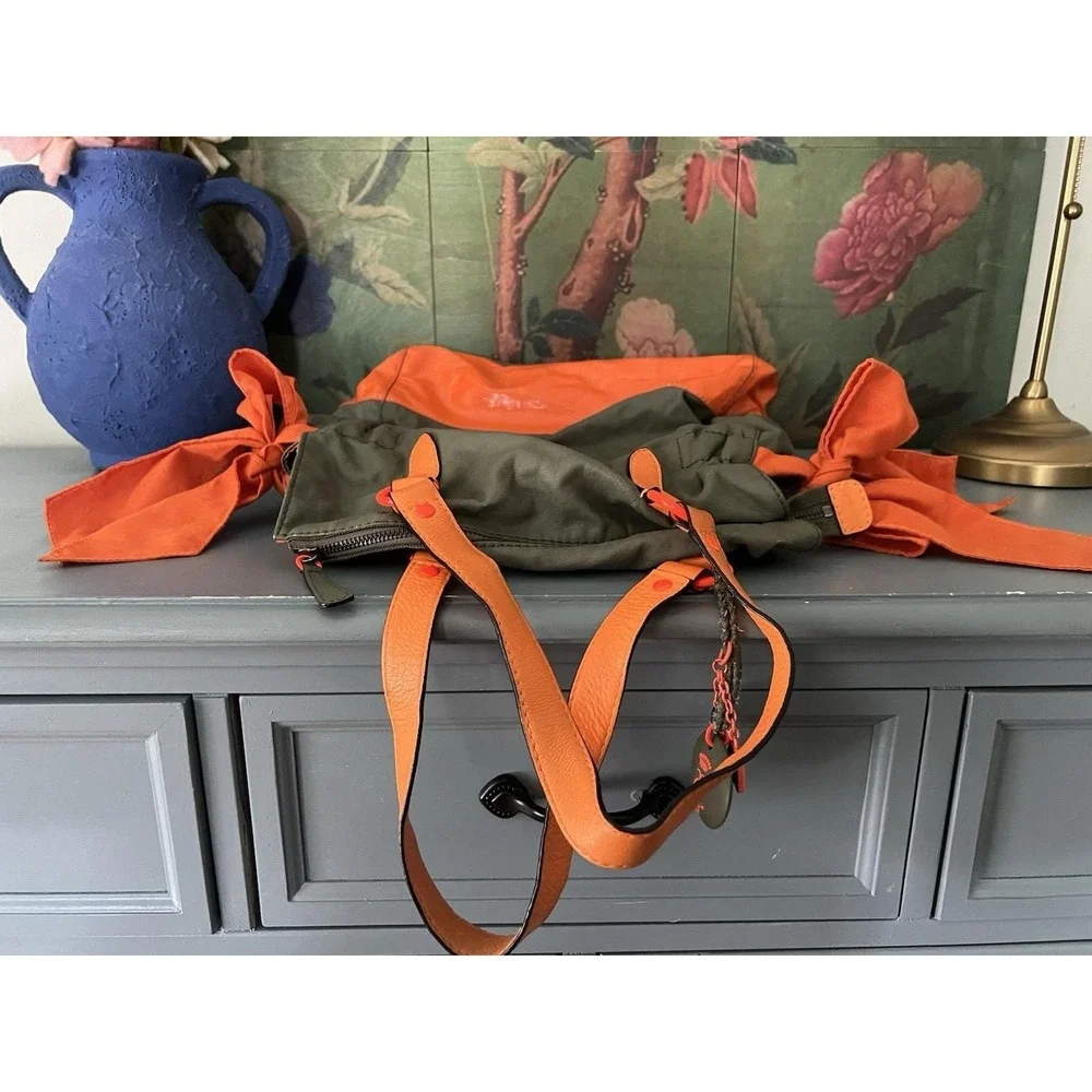 Vintage Juicy Couture Neon Orange & Olive Green Oversized Tote Bag Bows